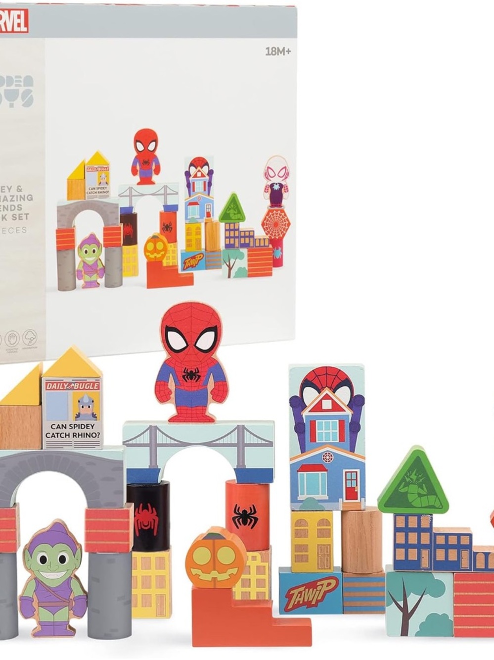 Disney Marvel Spidey & His Amazing  Friends 29 Pc Wood Block Building Set